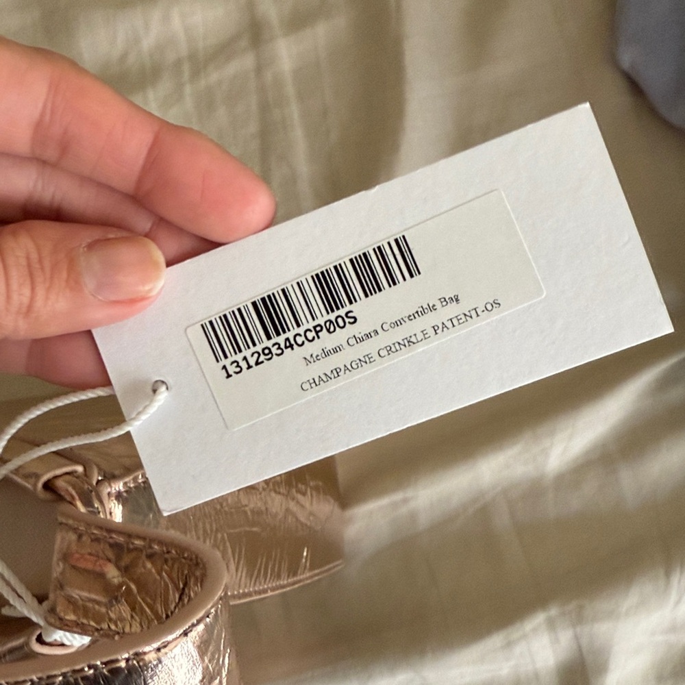 NWT REFORMATION Medium Chiara Convertible Bag, Champagne Crinkle Patent - Picture 8 of 9